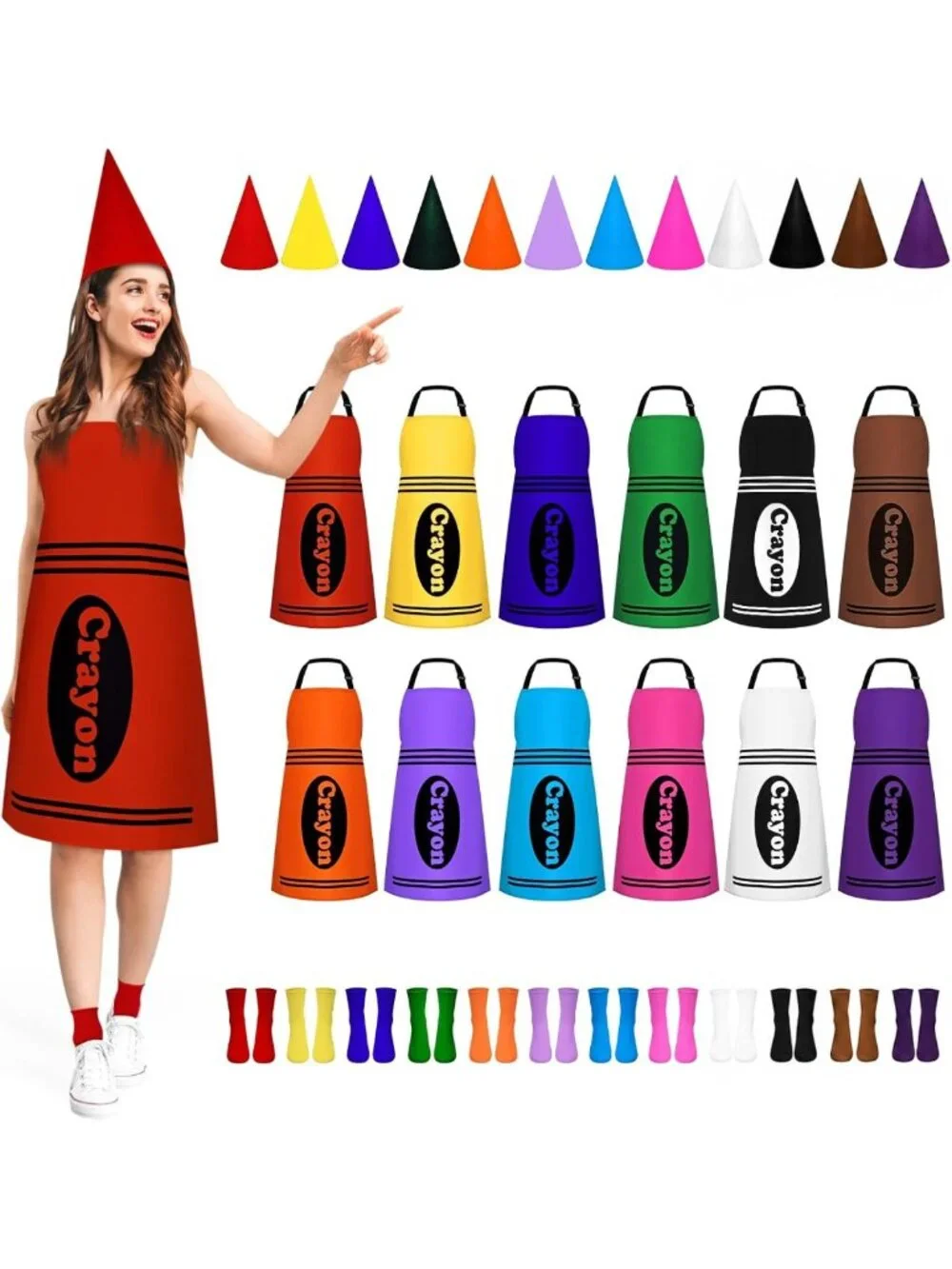 Colorful Crayon Costume for Adults - Fun Group Halloween Outfit with Apron & Hat